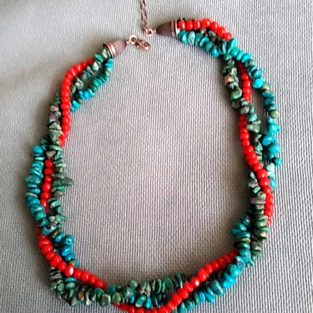 TURQUOISE AND CORAL THREE STRAND TORSAD